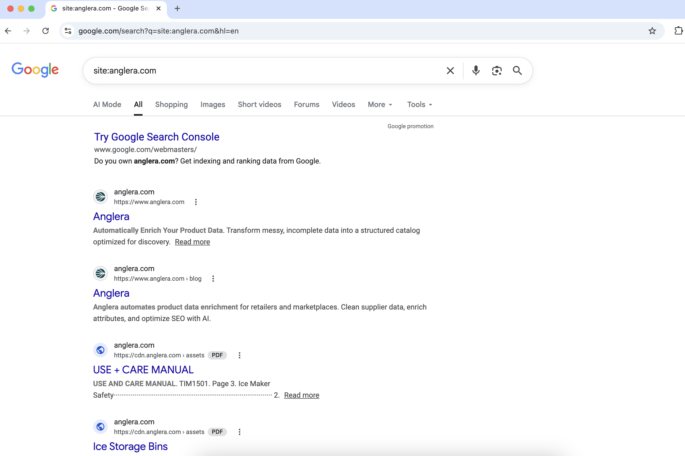 Google Index: site:anglera.com