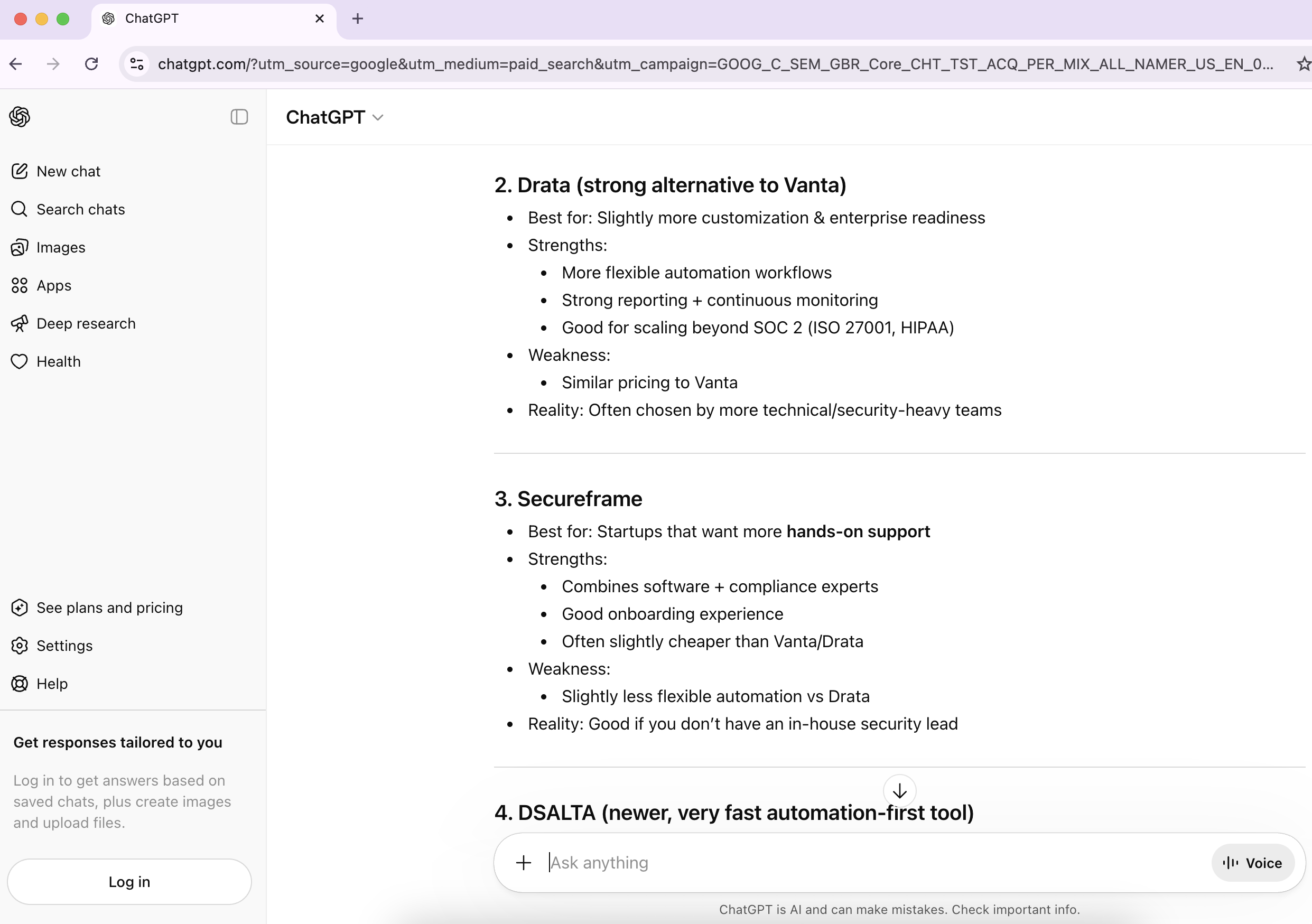 ChatGPT Response (continued): more competitors, same gap